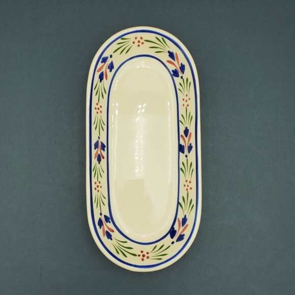 Syracuse China Tan Adobe Relish Dish Adobe Ware Blue Red Flowers Appetizer Plate - Picture 1 of 8